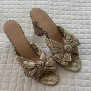 Loeffler Randall Metallic Gold Bow Mules